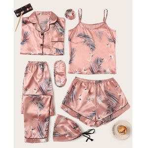 7 Piece Satin Pajama Set in Pink